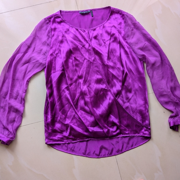 Marciano Silk Blouse Sheer Long SleevePurple Silk Blouse Marciano Long Sleeve - Picture 9 of 16